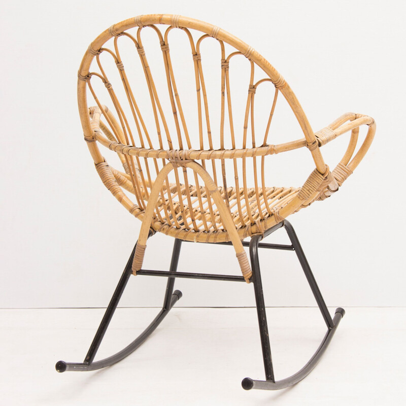 Vintage rocking chair in rattan by Rohe Schommelstoel 1960s
