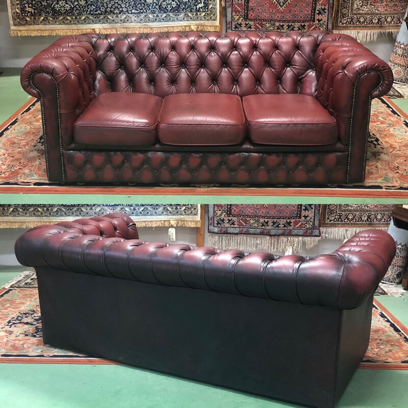 Vintage 3-seater sofa in red leather from the 70s