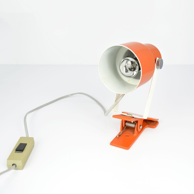 Petite lampe à clip vintage orange par Lidokov Tchécoslovaquie des années 1970