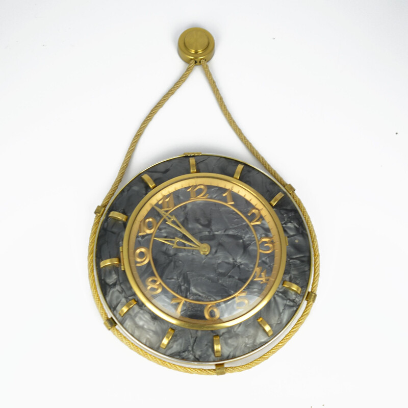 Vintage mechanical wall clock by UPG Halle in mother of pearl, Germany 1960s