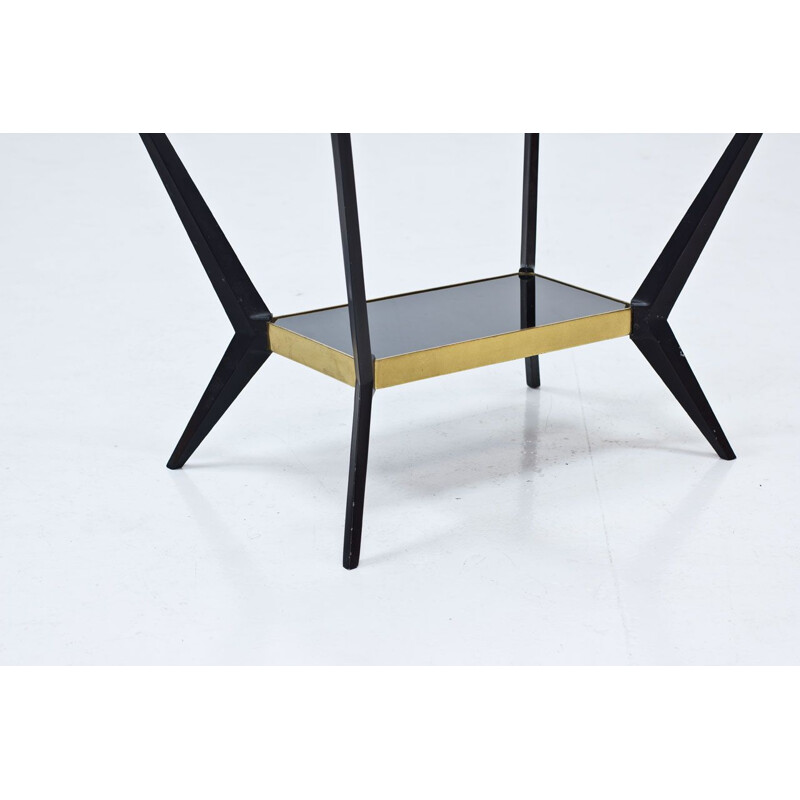 Vintage coffee table in brass, glass & metal by Angelo Ostuni, Italy 1950s 