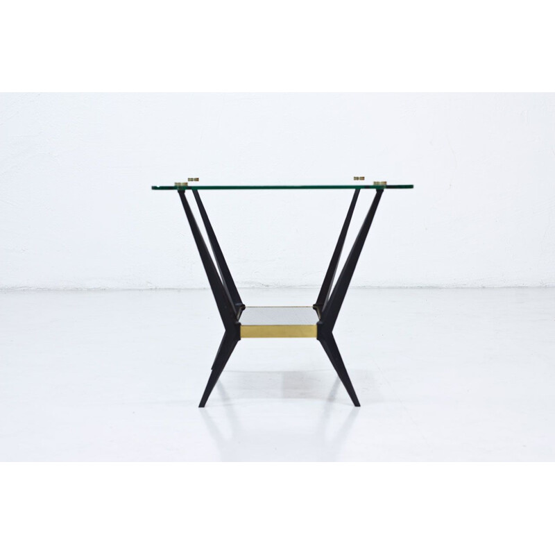 Vintage coffee table in brass, glass & metal by Angelo Ostuni, Italy 1950s 