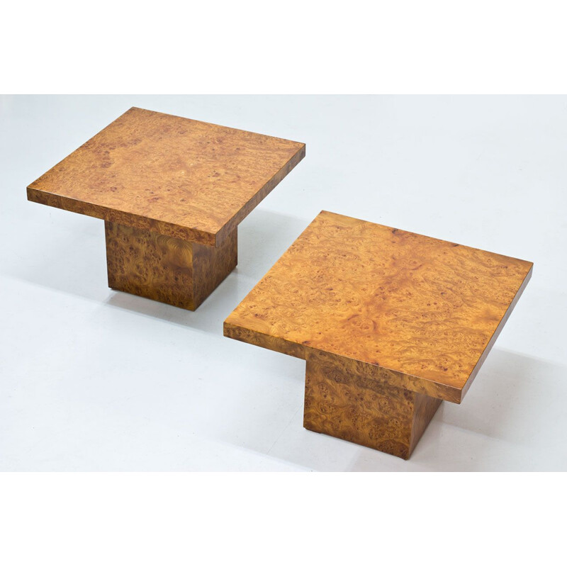 Pair of vintage coffee tables in elm Italy 1970s