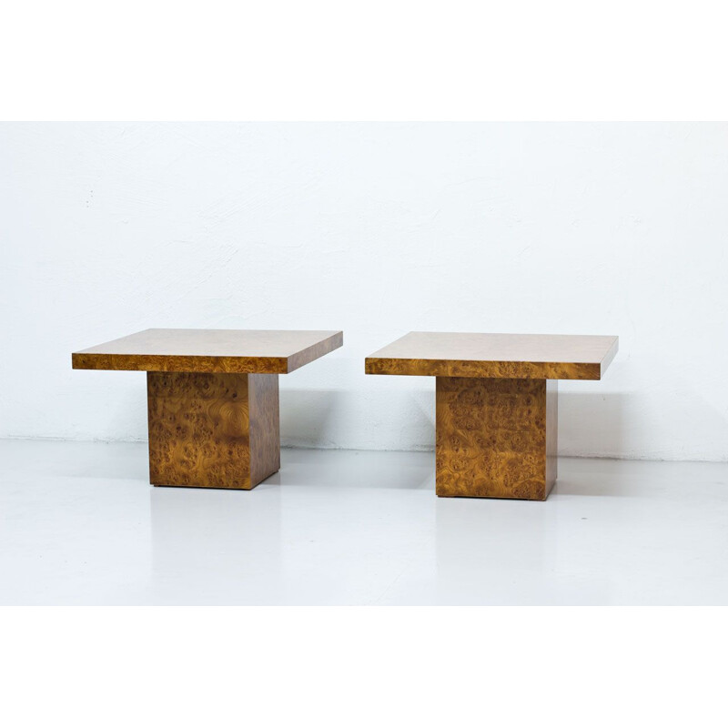 Pair of vintage coffee tables in elm Italy 1970s