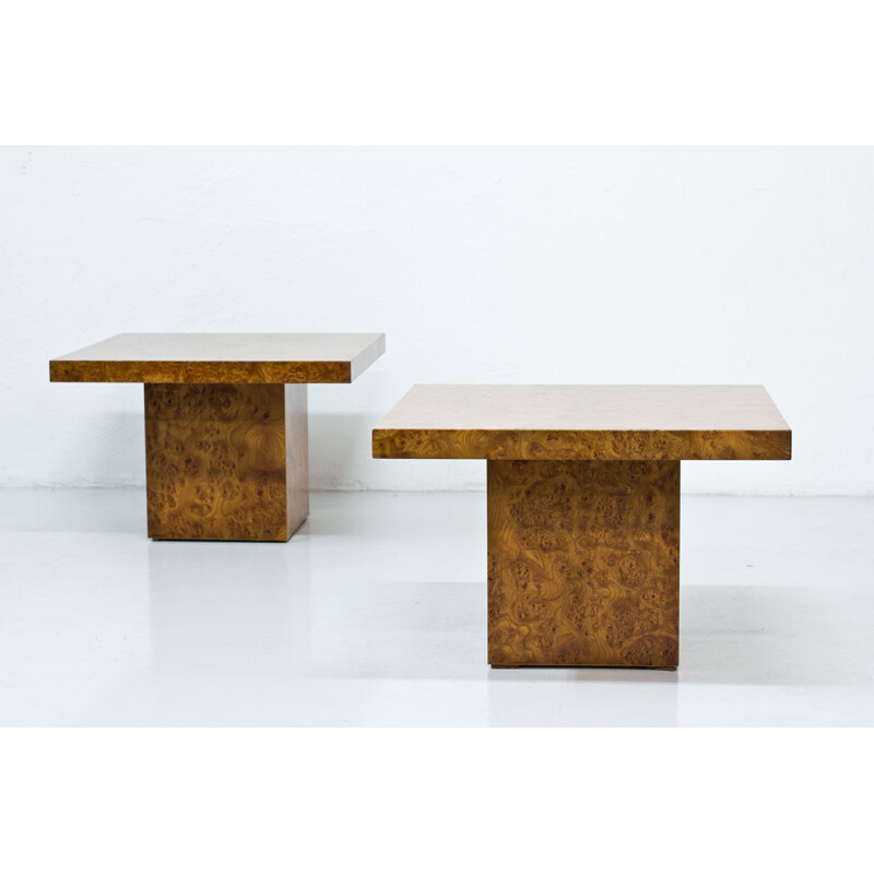 Pair of vintage coffee tables in elm Italy 1970s