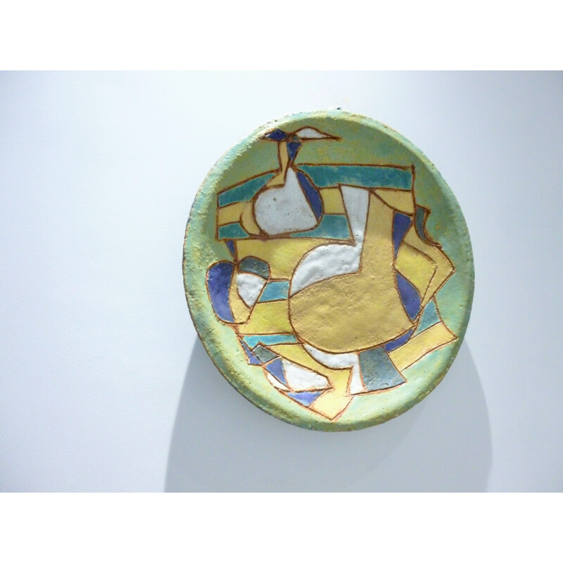 Vintage wall ceramic dish, the Argonautes Vallauris 1950