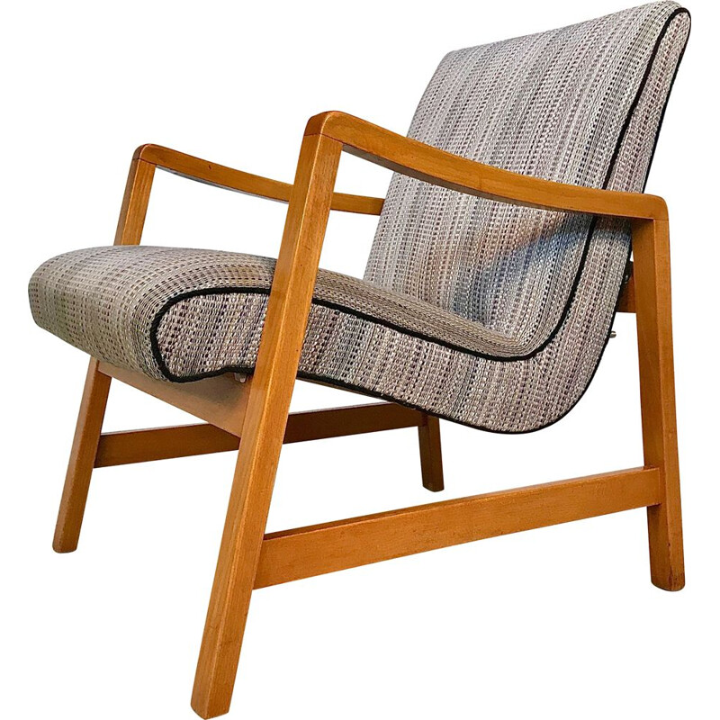 Vintage Vostra 602 armchair in grey wool and beech for Knoll, Germany 1950