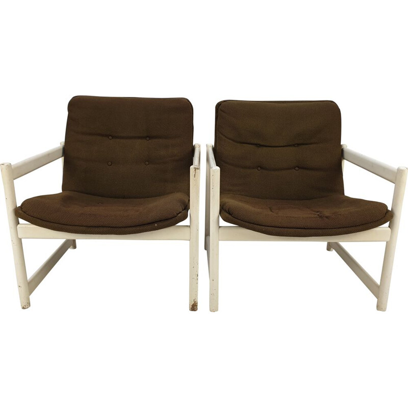 Paar vintage fauteuils in bruine stof voor Artifort, 1960