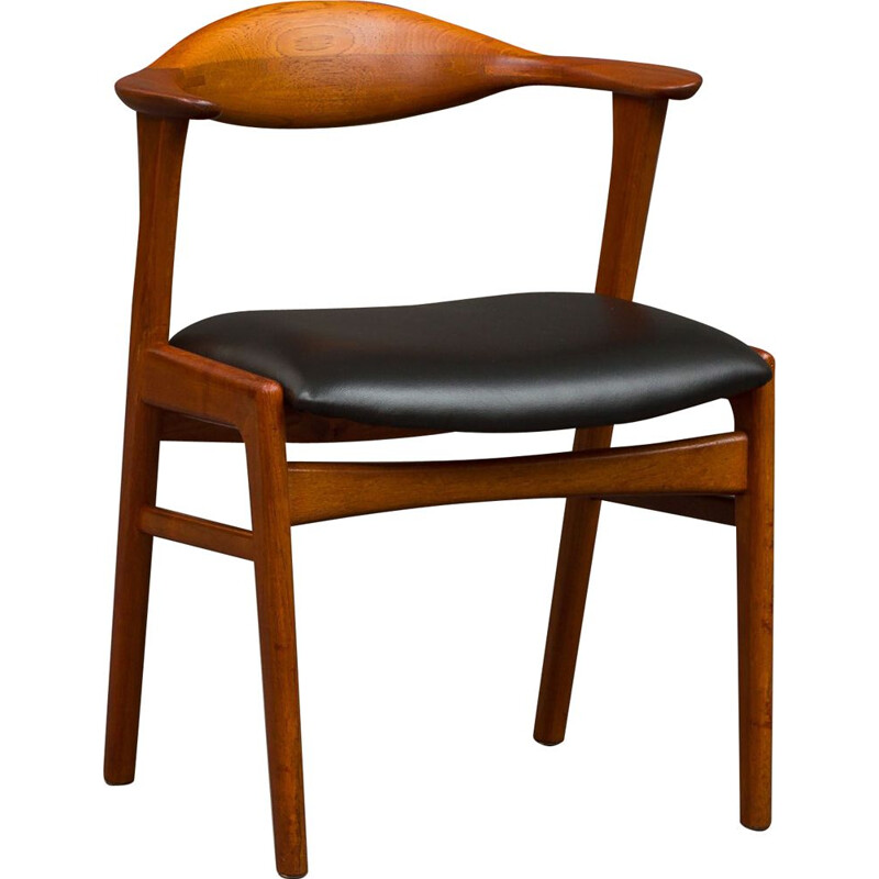 Vintage Erik Kirkegaard model 49 teak chair with black leather