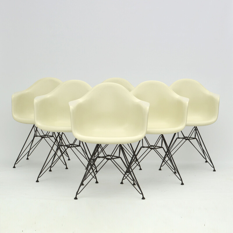 Set of 6 vintage Eames Fiberglass Arm Chairs DAR