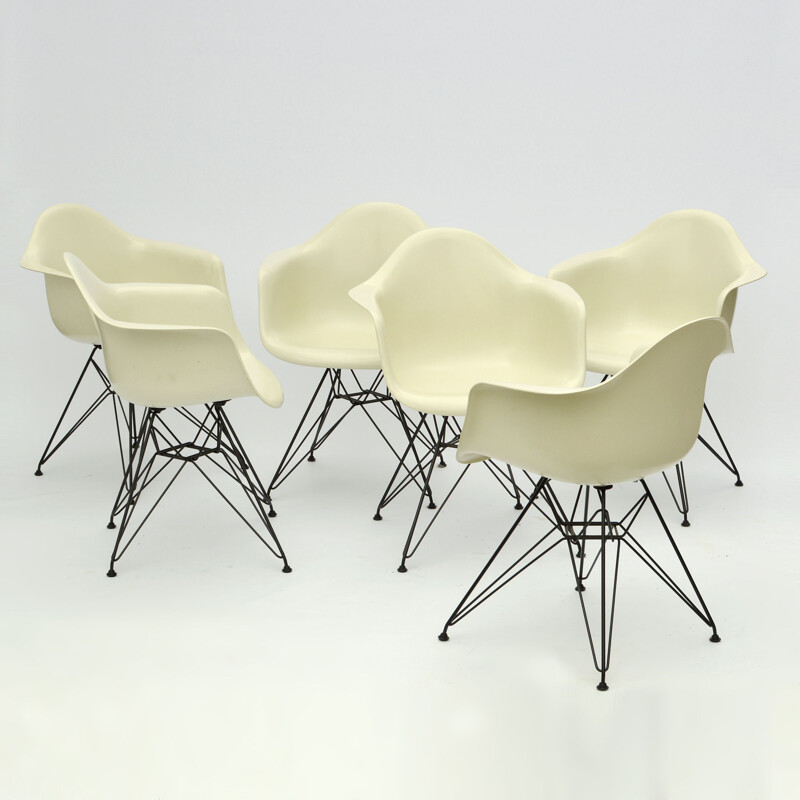 Set of 6 vintage Eames Fiberglass Arm Chairs DAR