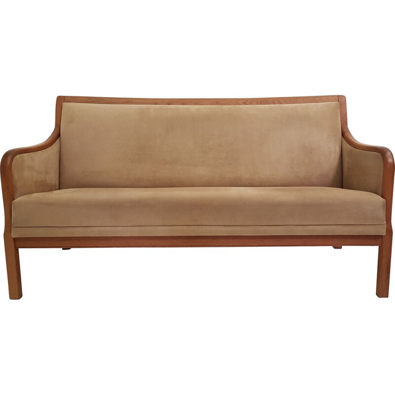 Vintage Scandinavian teak and suede sofa edition Form 75