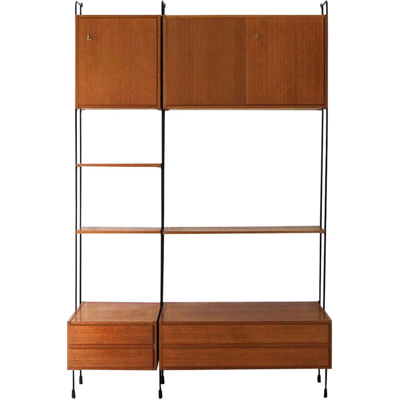 Vintage wall unit in teak by Omnia Hilker, 1960s