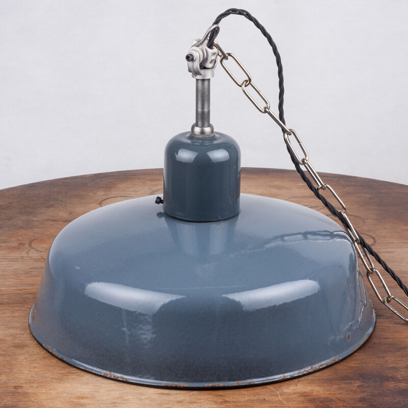 Vintage Industrial Blue-Grey Pendant Lamp from Siemens