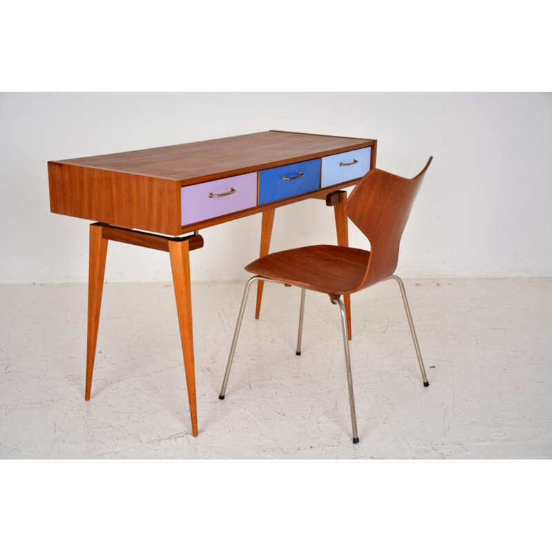 Bureau vintage scandinave en bois et mélaminé 1960