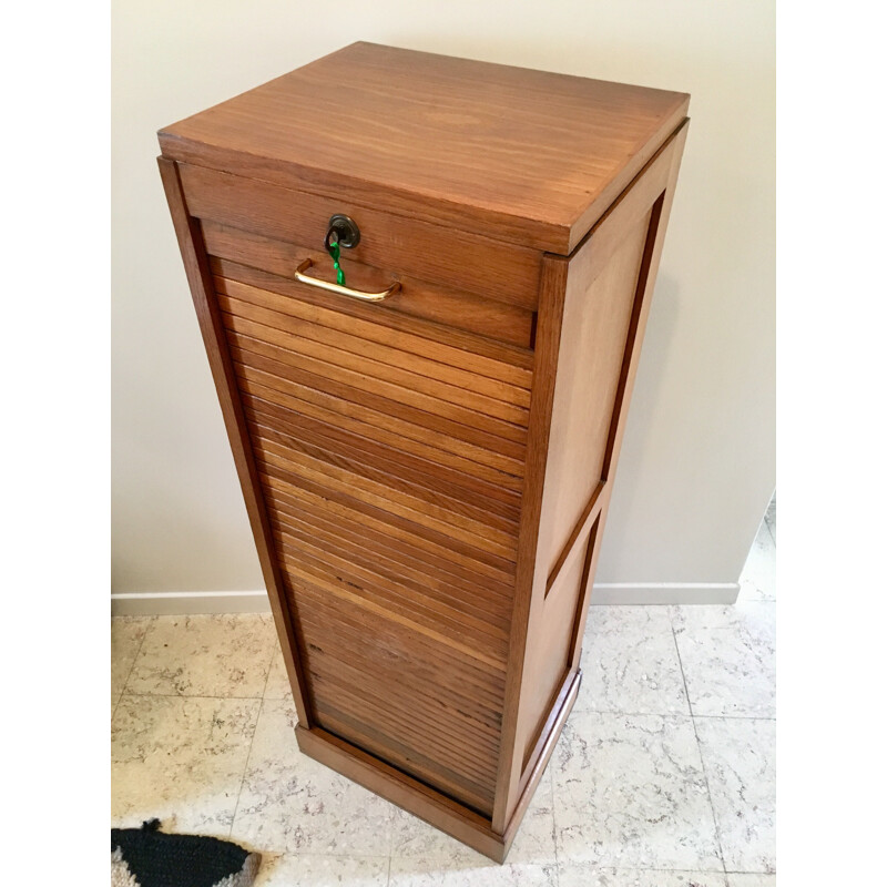 French vintage filing cabinet in solid oak 1940