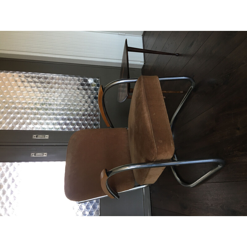Vintage fauteuil 436 voor D3 Rotterdam in bruine stof en stalen buizen