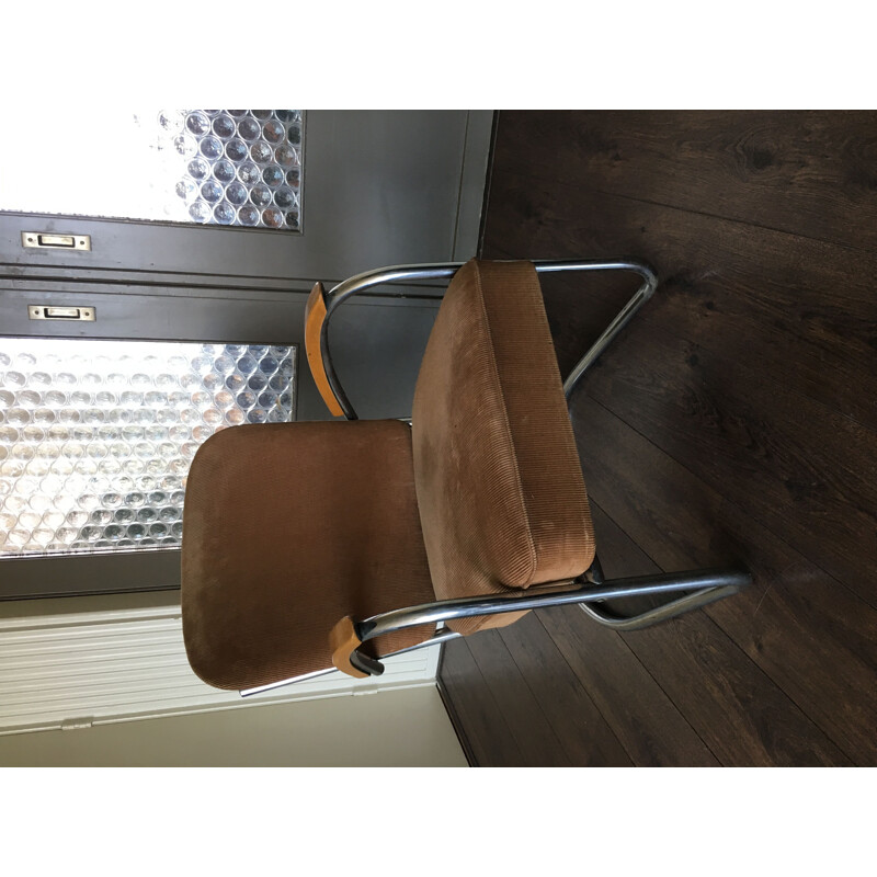 Vintage-Sessel 436 für D3 Rotterdam aus braunem Stoff und Stahlrohr