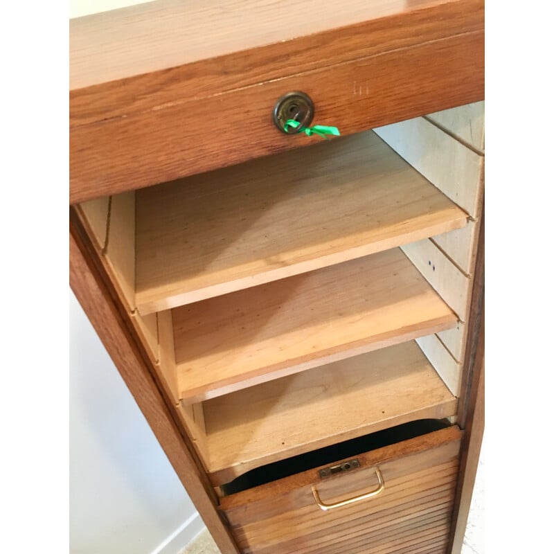 French vintage filing cabinet in solid oak 1940