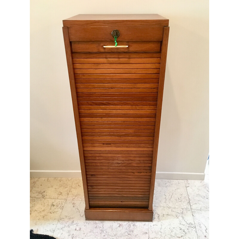 French vintage filing cabinet in solid oak 1940