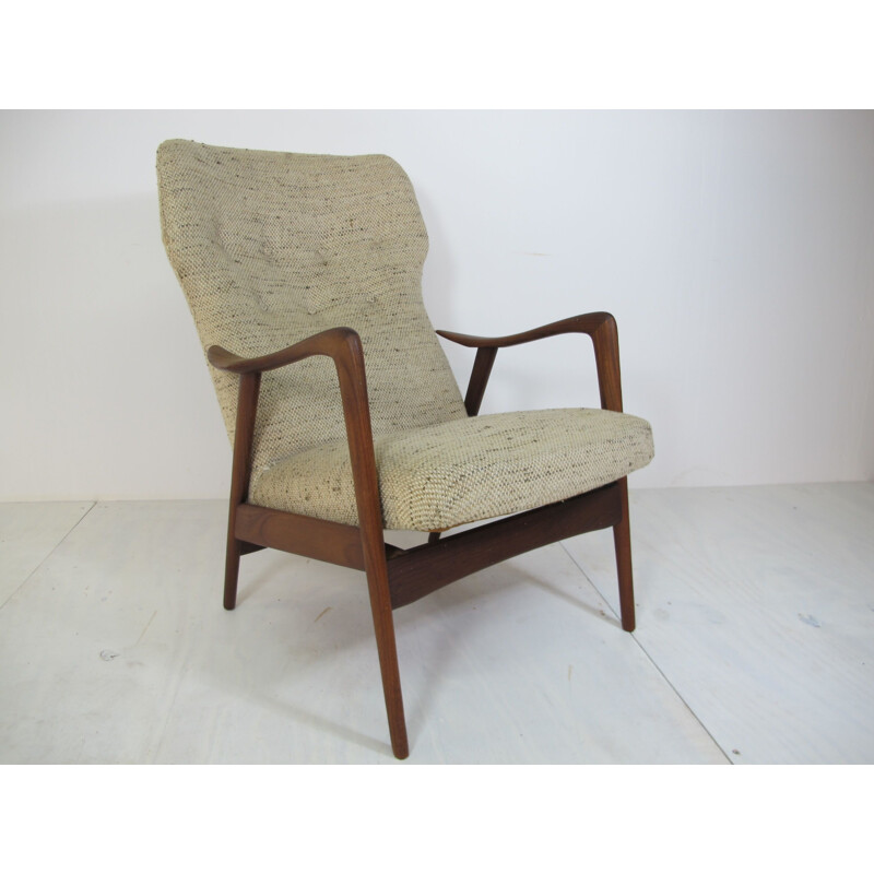 Vintage teak and wool lounge chair for Westnofa, Norway 1950