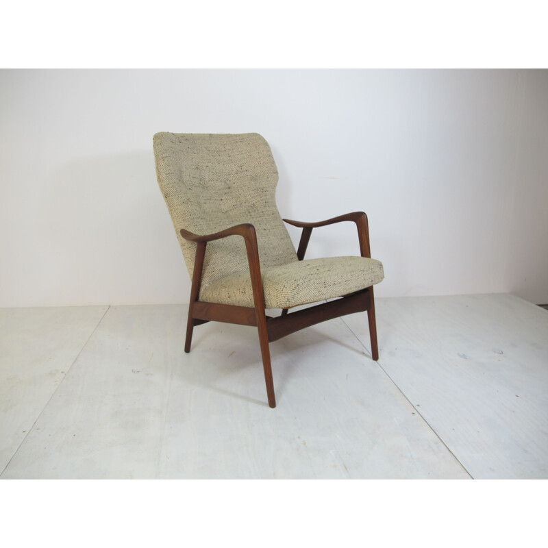 Vintage teak and wool lounge chair for Westnofa, Norway 1950