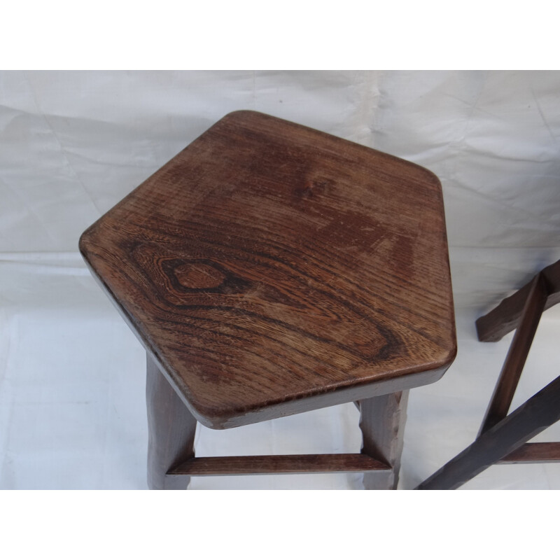 Pair of vintage brutalists stools in solid elm wood