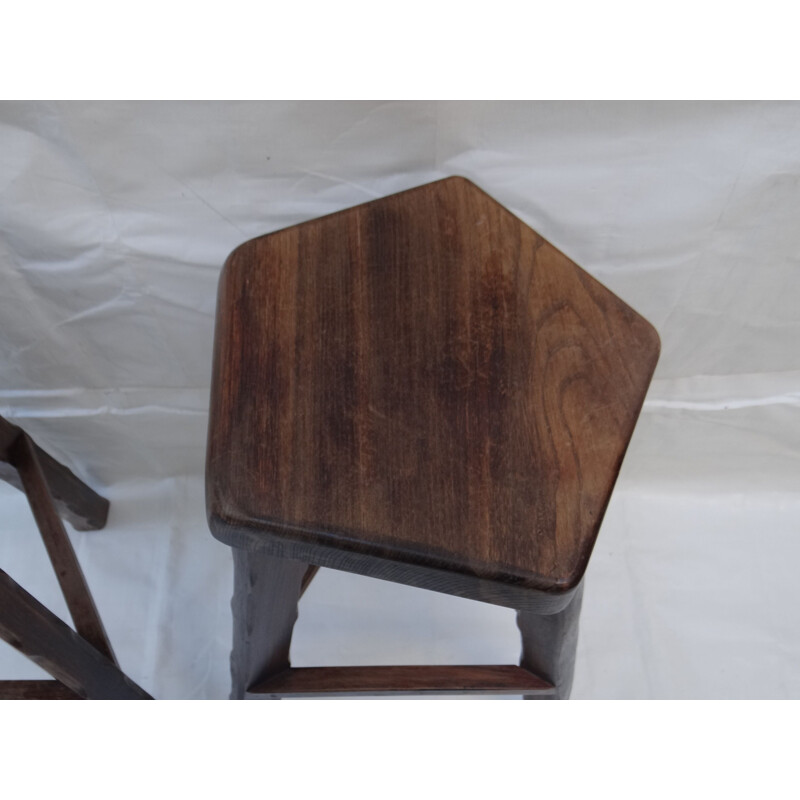 Pair of vintage brutalists stools in solid elm wood