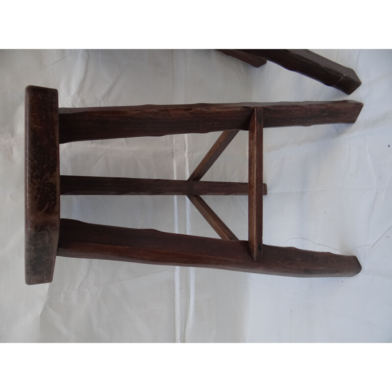 Pair of vintage brutalists stools in solid elm wood