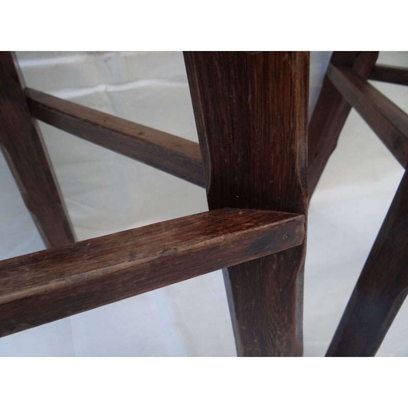 Pair of vintage brutalists stools in solid elm wood