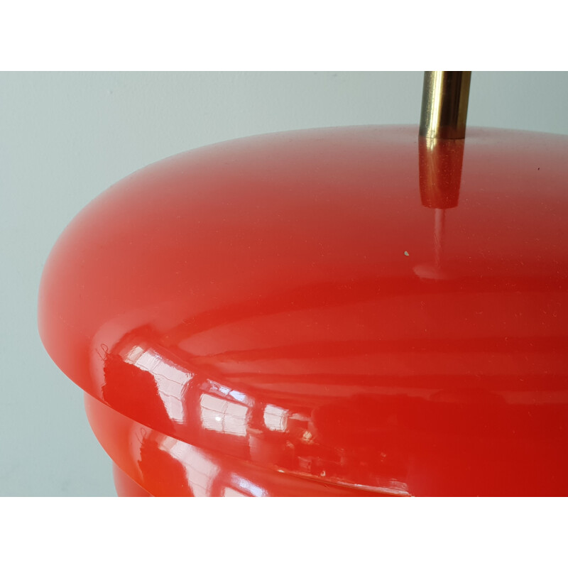 Lámpara de suspensión vintage escandinava de acero rojo y latón 1960