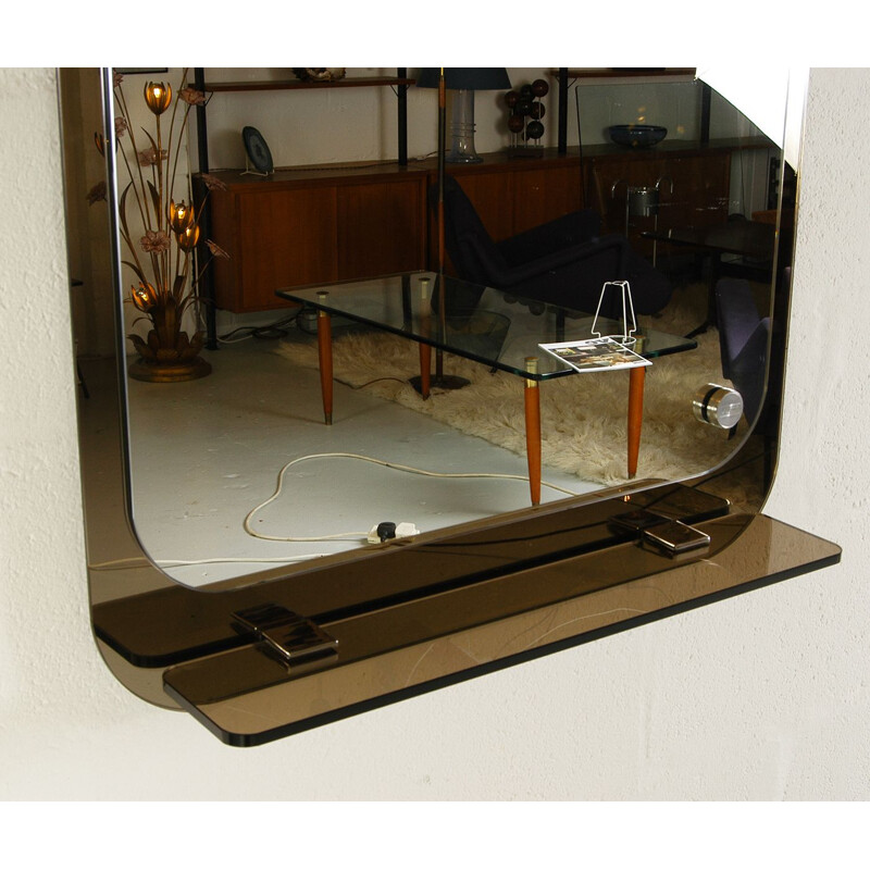 Miroir vintage italien pour Veca en verre et chrome 1970