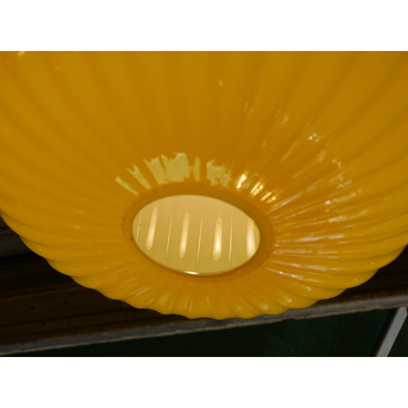 Textured, patterned yellow hanging lamp - 1950s