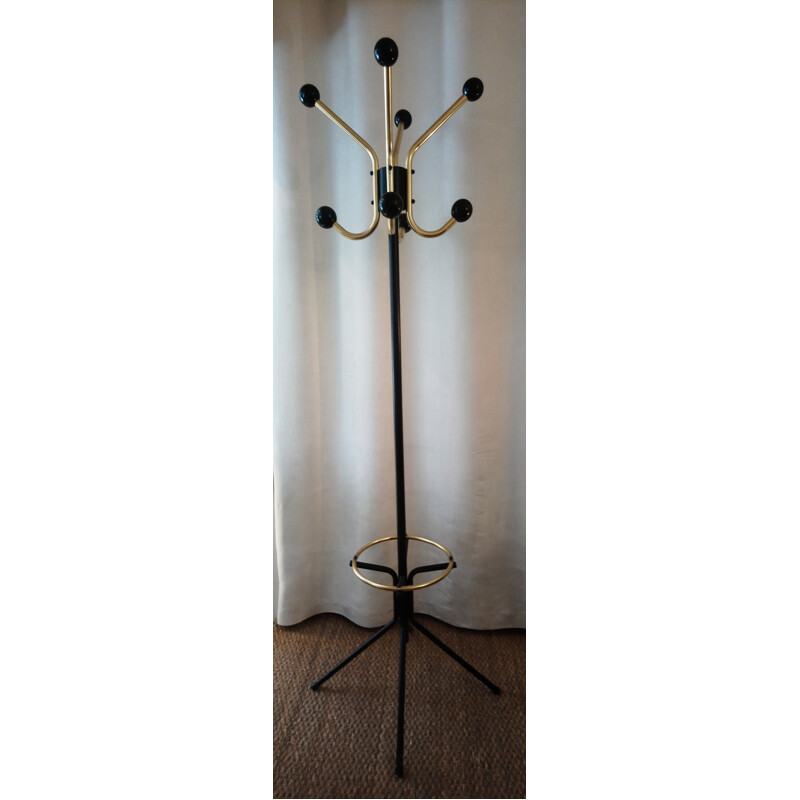 Portemanteau vintage en métal tubulaire noir et doré 1960