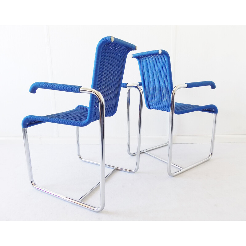 Pair of vintage D25 chairs for Tecta in blue 