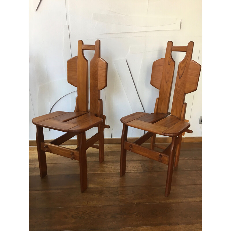 Set of 6 vintage chairs made of teak wood 1970