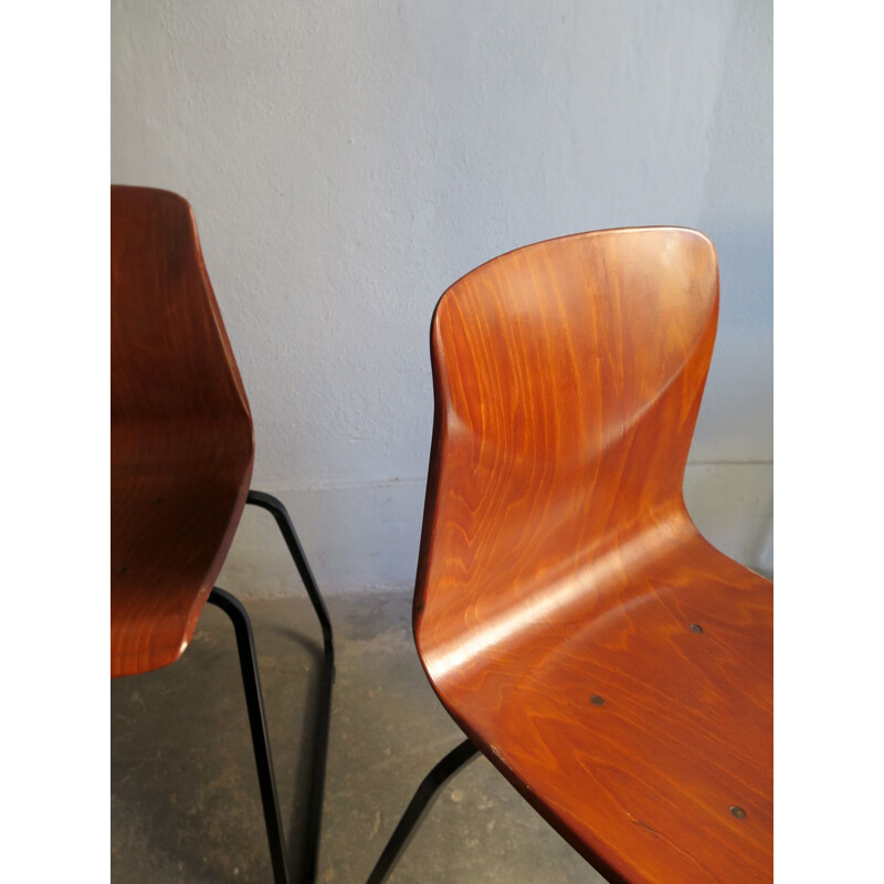 Vintage industrial stackable chair in metal and plywood