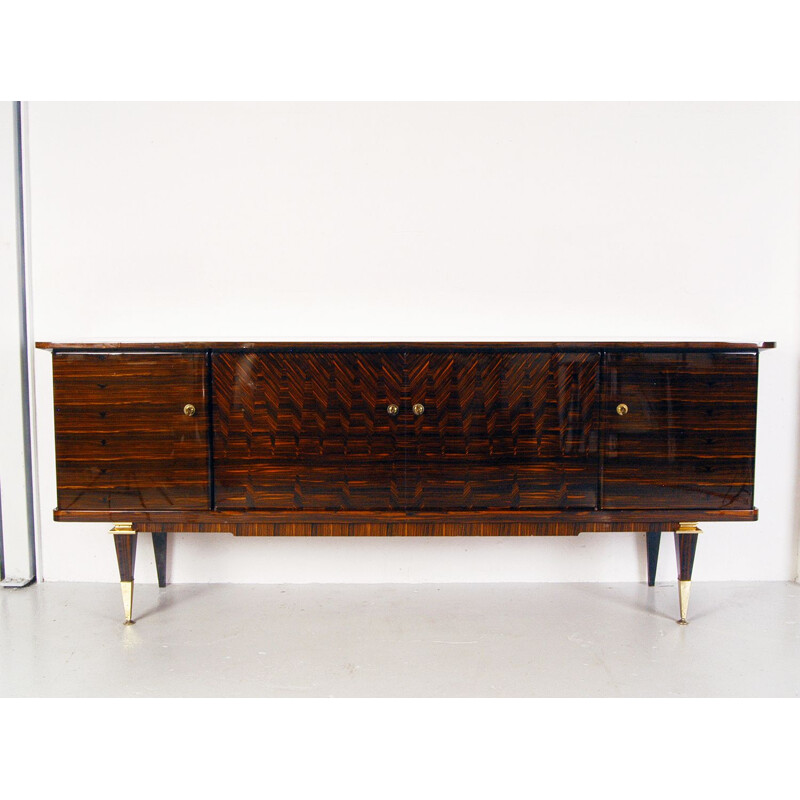 Vintage sideboard lacquered Art Deco in Macassar ebony and maple France 1940s