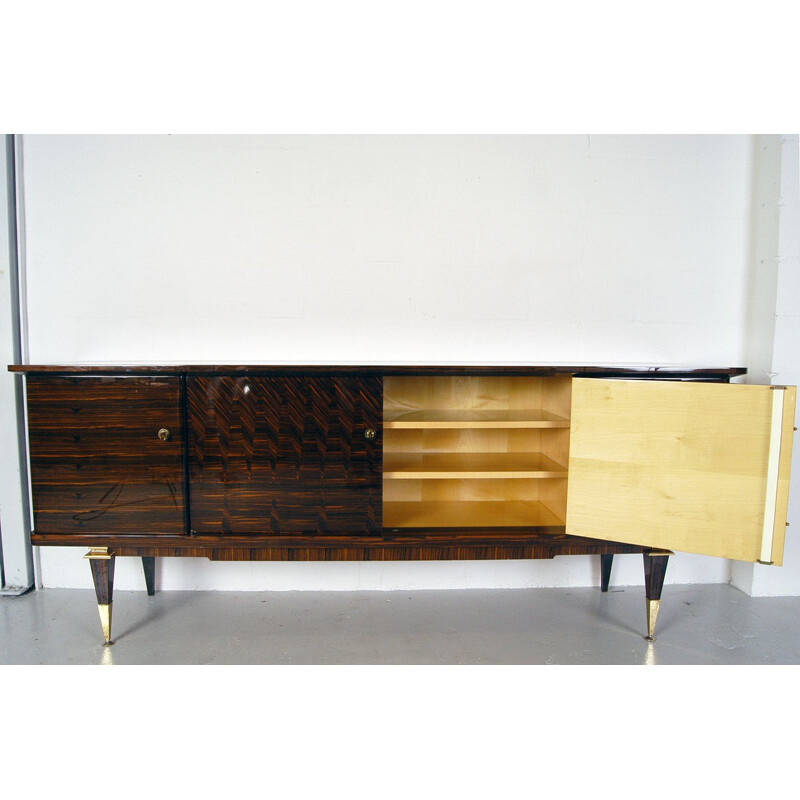 Vintage sideboard lacquered Art Deco in Macassar ebony and maple France 1940s