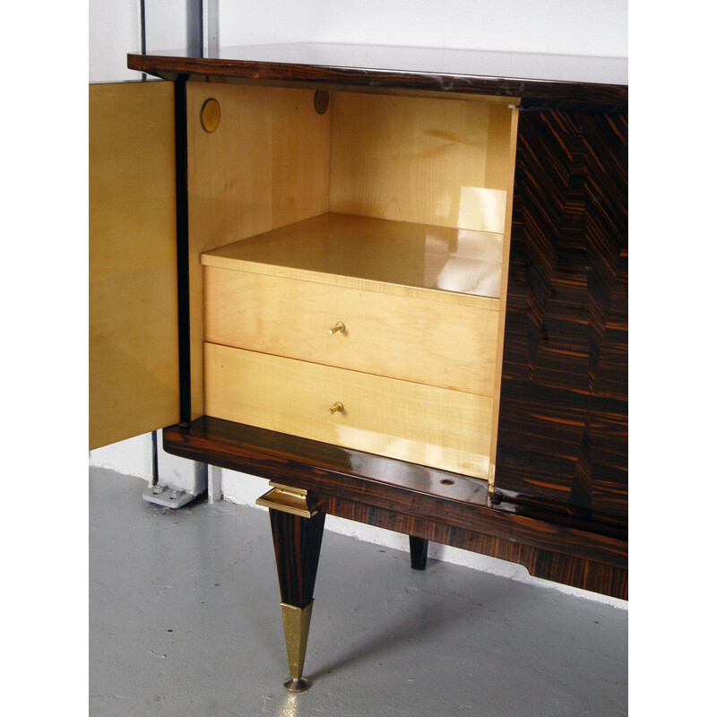 Vintage sideboard lacquered Art Deco in Macassar ebony and maple France 1940s