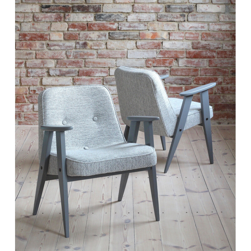 Pair of vintage armchairs model 366 in light grey by Jozef Chierowski 1960s