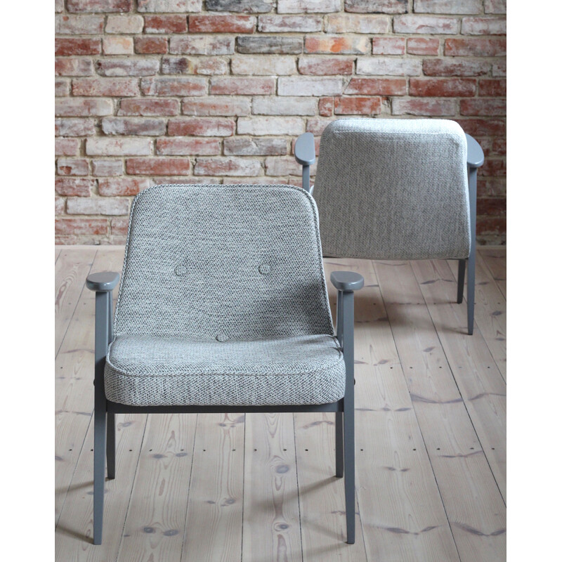 Pair of vintage armchairs model 366 in light grey by Jozef Chierowski 1960s