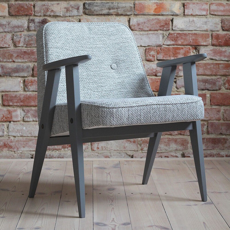 Pair of vintage armchairs model 366 in light grey by Jozef Chierowski 1960s