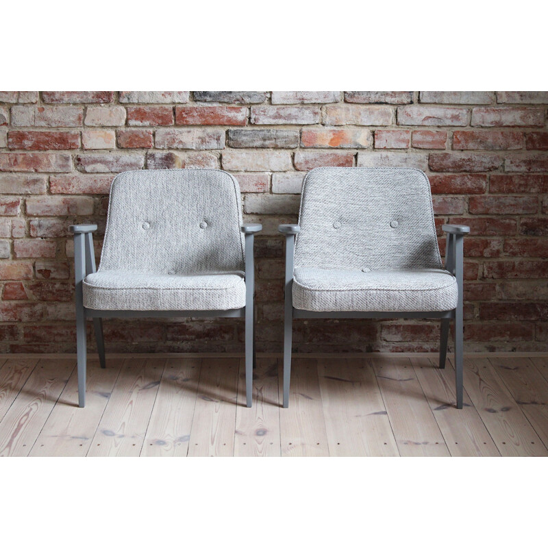 Pair of vintage armchairs model 366 in light grey by Jozef Chierowski 1960s