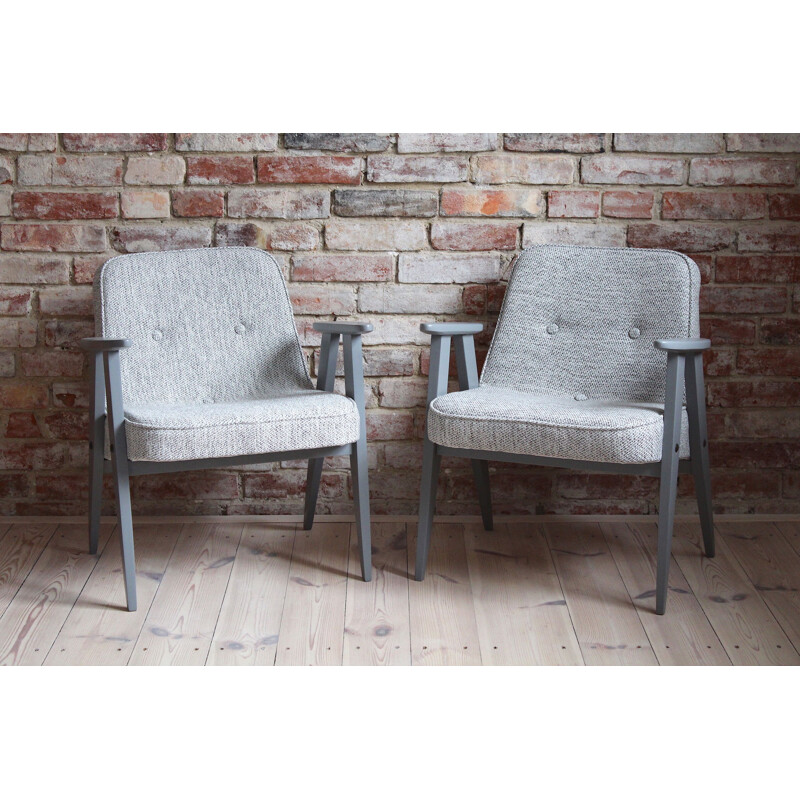 Pair of vintage armchairs model 366 in light grey by Jozef Chierowski 1960s