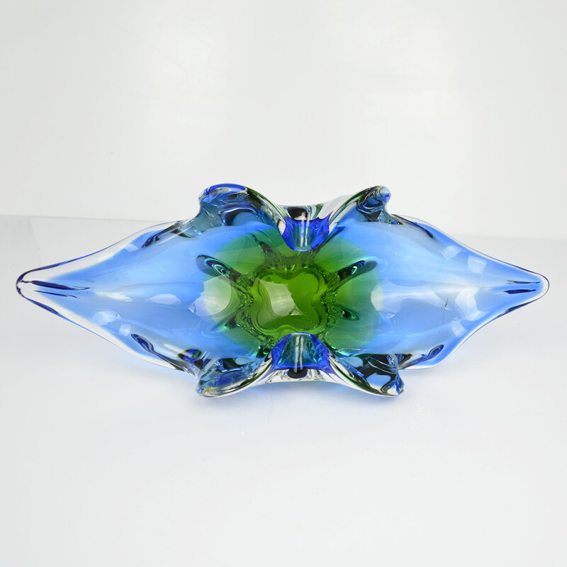 Vintage bowl in blue-green glass by J. Hospodka for Chribska Sklarna Czechoslovakia 1960s