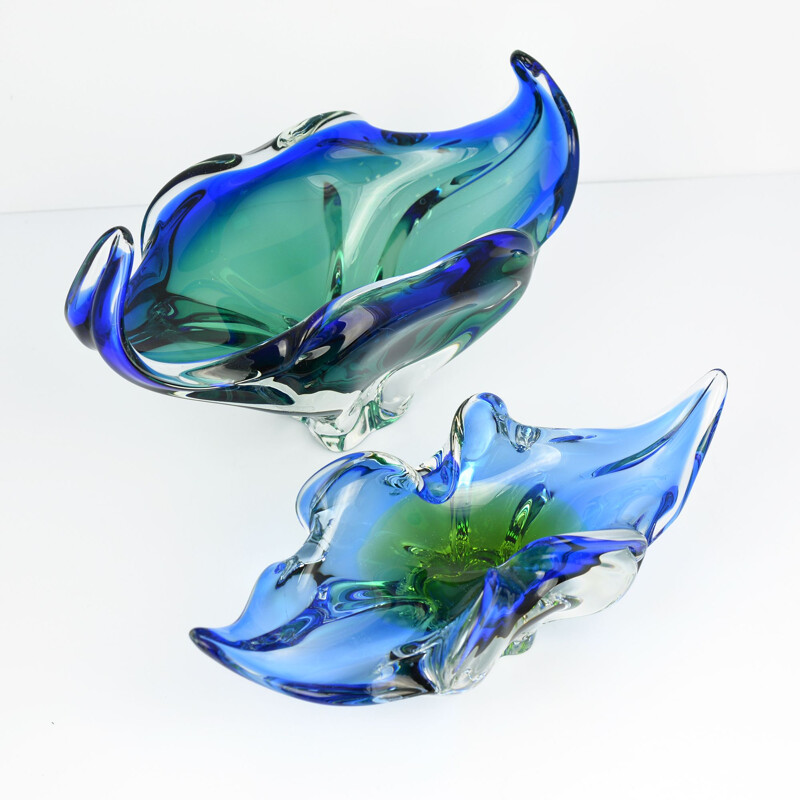 Vintage bowl in blue-green glass by J. Hospodka for Chribska Sklarna Czechoslovakia 1960s