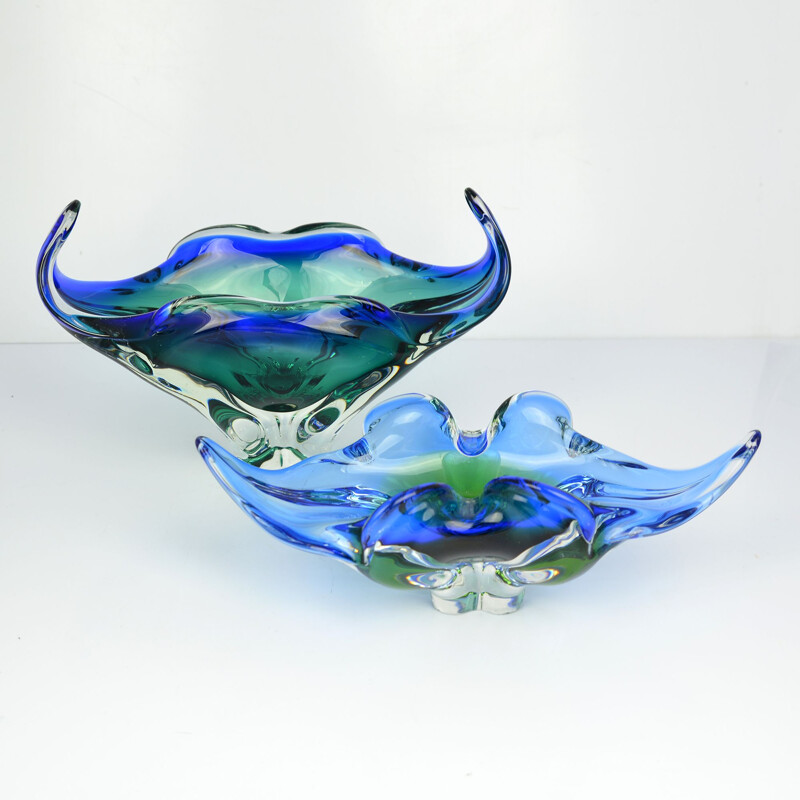 Vintage bowl in blue-green glass by J. Hospodka for Chribska Sklarna Czechoslovakia 1960s