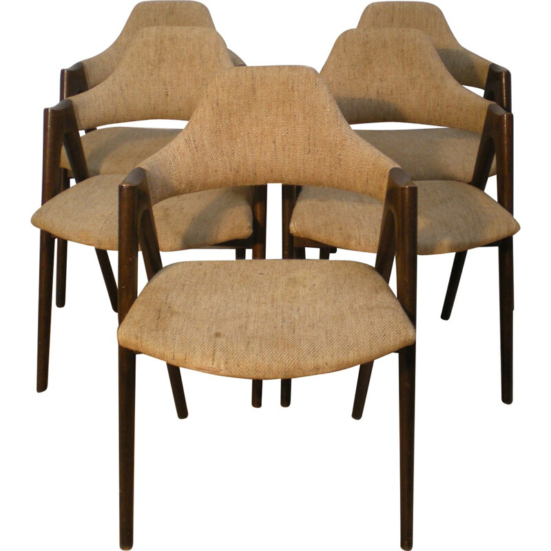 Set of 5 chairs in wood and fabric, Kai KRISTIANSEN - 1970s
