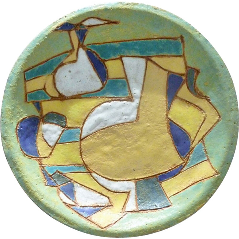 Vintage wall ceramic dish, the Argonautes Vallauris 1950